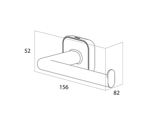 Technische Zeichnung eines Toilettenpapierhalters mit Maßangaben