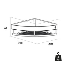 Technische Zeichnung einer Eckablage mit Maßangaben