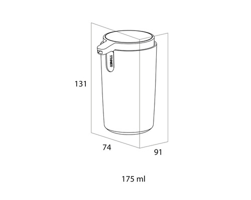 Dessin technique d''un distributeur de savon avec dimensions.