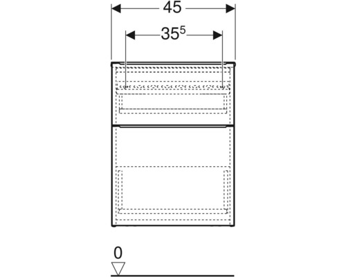 Dessin d''une armoire de salle de bains avec des dimensions de 45 et 35,5 centimètres.