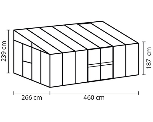 Image d''une serre mesurant 266 cm, 460 cm, 239 cm et 187 cm.