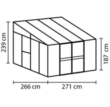 Illustration d''une serre avec des indications de hauteur, de largeur et de profondeur.