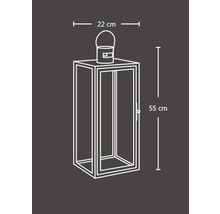Schéma d''une lanterne avec des dimensions de 55 cm de hauteur et 22 cm de largeur.