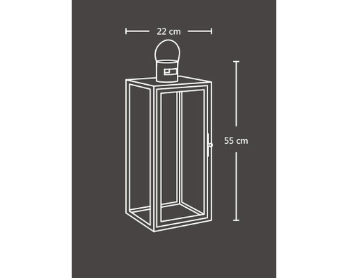 Schéma d''une lanterne avec des dimensions de 55 cm de hauteur et 22 cm de largeur.