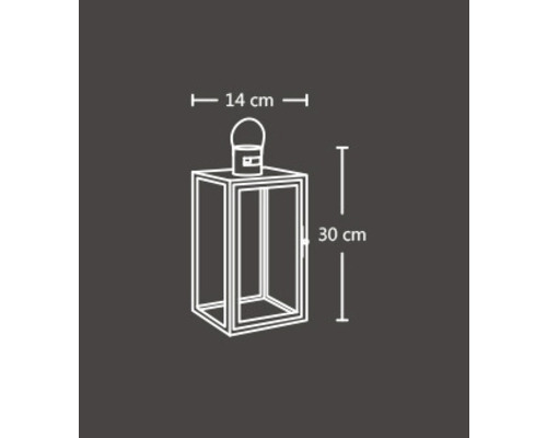 Schéma d''une lanterne mesurant 14 centimètres de large et 30 centimètres de haut.