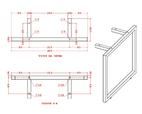 Dessin technique d''un miroir mural rectangulaire avec dimensions