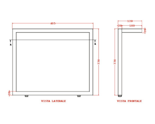 Schéma technique d''un miroir avec dimensions.