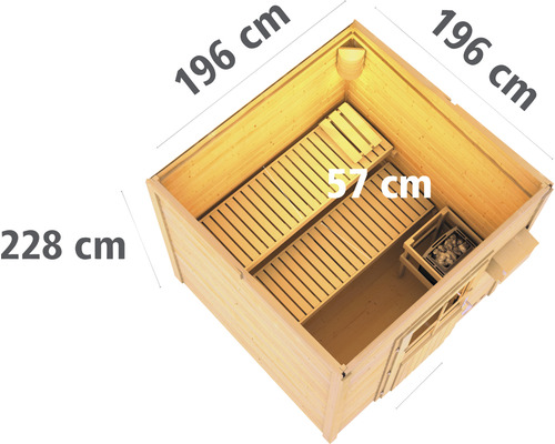 Dimensions d''un sauna en bois avec bancs et poêle de sauna