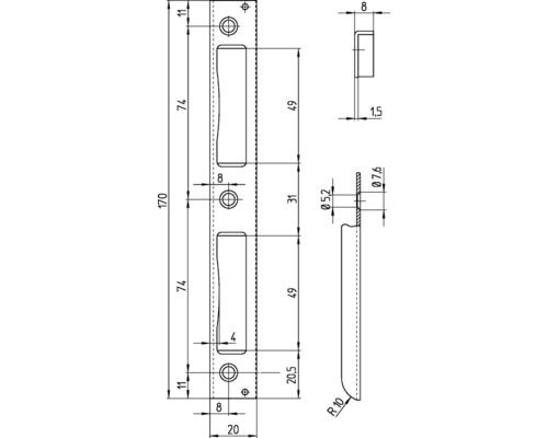 Schéma technique d''une garniture de porte avec indications de mesure