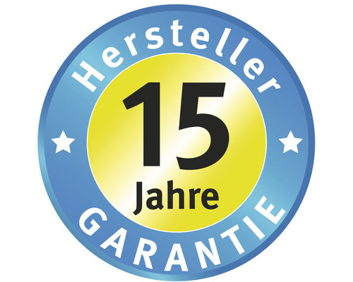 Herstellergarantie von 15 Jahren