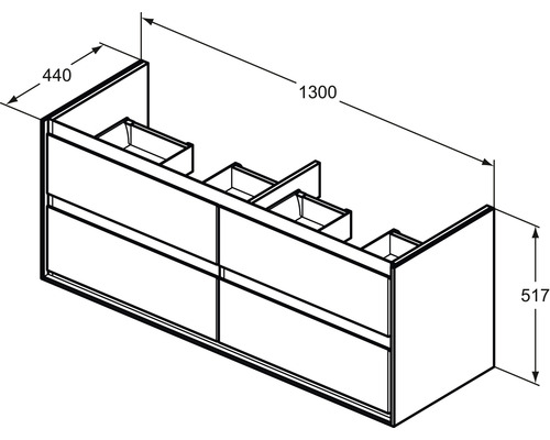 Schéma d''un meuble sous-lavabo avec les dimensions 1300 x 440 x 517 mm.