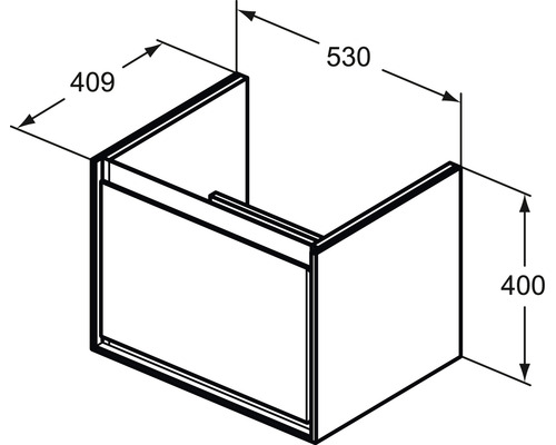 Technische Zeichnung eines Waschtischunterschranks mit Maßangaben
