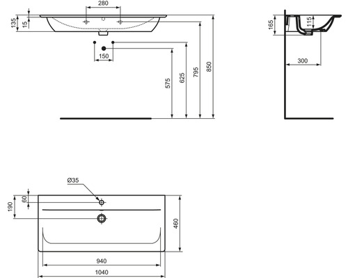 Dessin technique d''un lavabo avec dimensions.