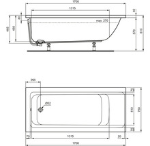 Badewanne Ideal Standard Connect Air 75 x 170 cm weiß glänzend E106401-thumb-7