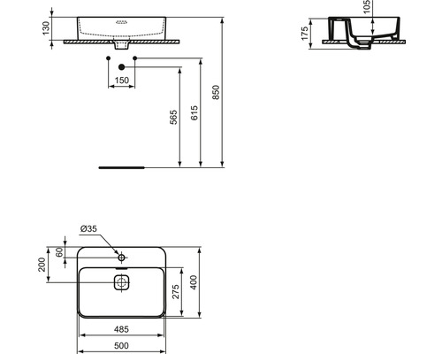 Dessin technique d''un lavabo avec cotes
