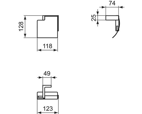 Technische Zeichnung eines Eckventils mit Maßangaben
