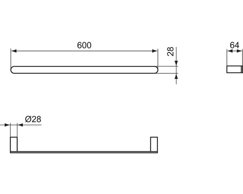 Technische Zeichnung eines Handtuchhalters mit Maßangaben