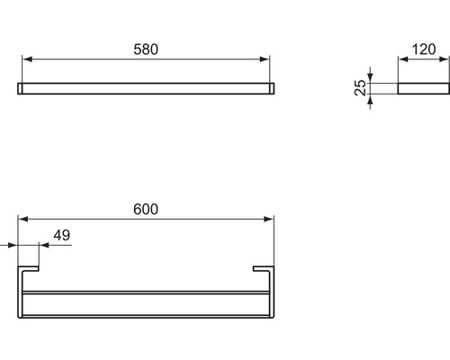 Technische Zeichnung eines Regals mit Maßangaben