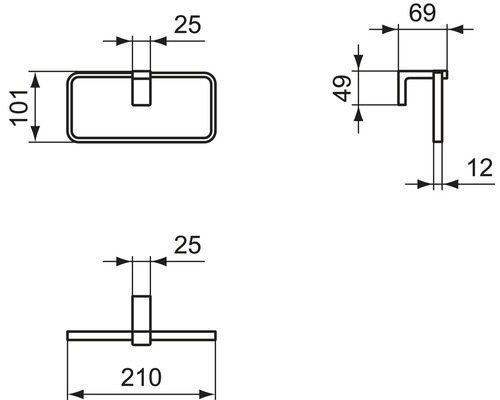 Technische Zeichnung eines Handtuchhalters mit Maßangaben