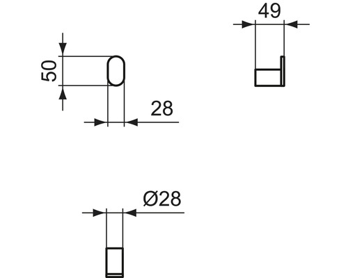 Schéma technique d''un bouton de meuble avec dimensions