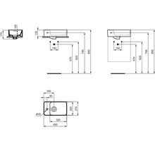 Schéma technique d''un lavabo avec dimensions.