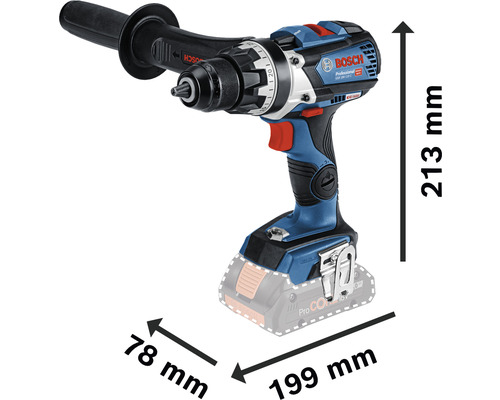 Bosch Professional Akku-Schlagbohrschrauber mit Abmessungsangaben