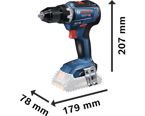 Visseuse-perceuse sans fil avec dimensions de longueur, largeur et hauteur