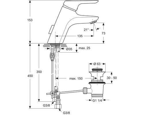 Schéma technique d''un robinet avec dimensions