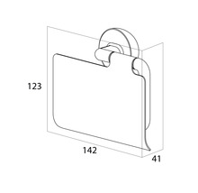 Technische Zeichnung eines Toilettenpapierhalters mit Maßangaben