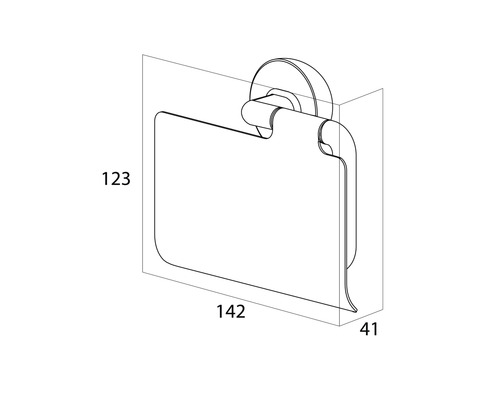 Technische Zeichnung eines Toilettenpapierhalters mit Maßangaben