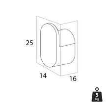 Darstellung eines Möbelknopfs mit Maßangaben und Gewichtsangabe von 5 Kilogramm