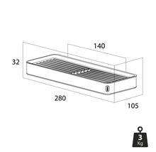 Technische Zeichnung einer Wandablage mit Maßangaben und Gewichtsangabe