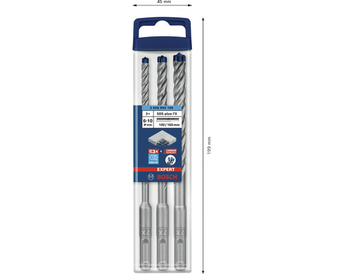 Bohrer-Set mit drei SDS plus-7X Bohrern der Marke Bosch