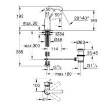 Schéma technique d''un robinet avec indication des dimensions