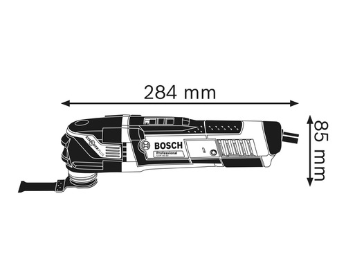 Outil multifonction Bosch avec des dimensions de 284 mm de longueur et 85 mm de hauteur