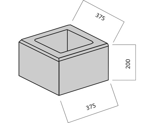 Anneau de plantation gris mesurant 375 x 375 x 200 millimètres.