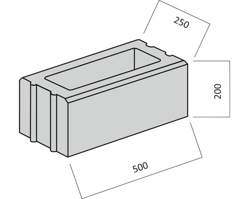 Plan coté d''une brique de construction aux dimensions de 500, 250 et 200 millimètres