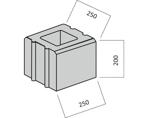 Bloc de béton de dimensions 250 x 250 x 200 millimètres.