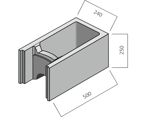 Anneau de plantation en béton avec des dimensions de 240 x 250 x 500 millimètres.