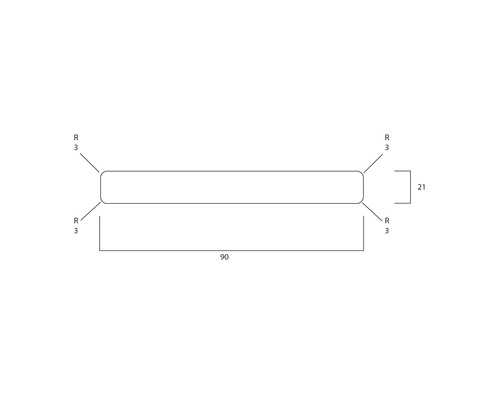 Technische Zeichnung mit Maßangaben eines Profils: Länge 90, Höhe 21, Radius 3.