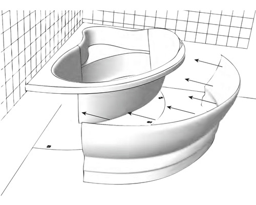 Baignoire d''angle avec tablier arrondi dans une salle de bains