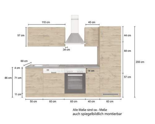 Küchenzeile mit Maßen