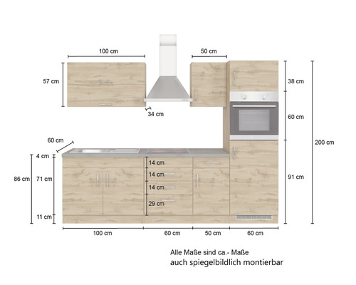Küchenzeile mit Maßen