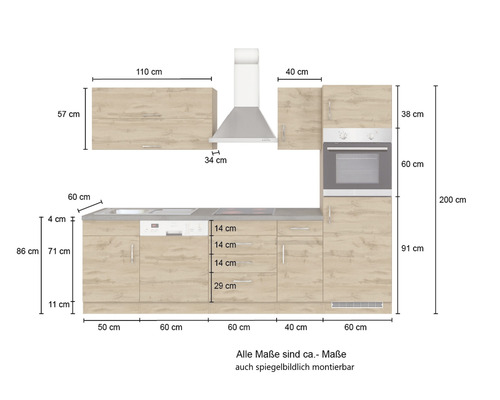 Küchenzeile mit Maßen
