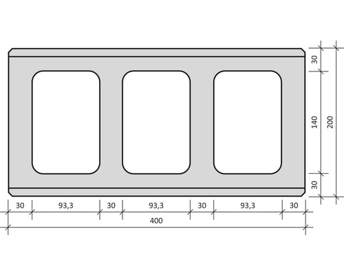 Bloc creux en béton avec des dimensions de 400 x 200 mm en tant que dessin technique