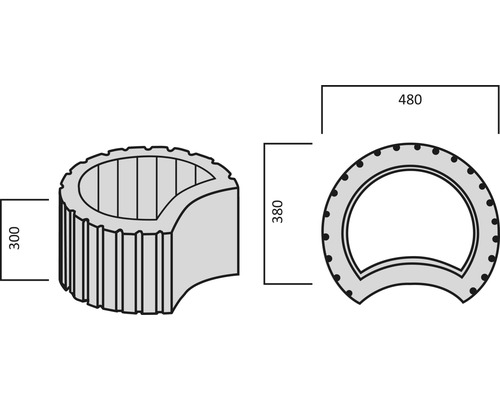 Technische Zeichnung eines Schachtrings mit den Maßen 300, 380 und 480