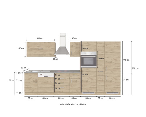 Küchenzeile mit Maßen