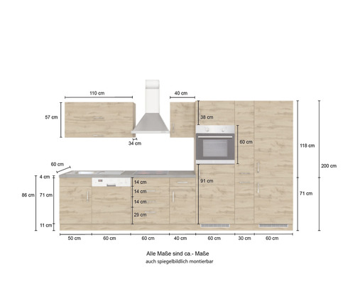 Küchenzeile mit Maßen