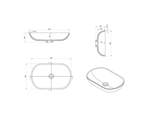 Dessin d''un lavabo à poser avec dimensions