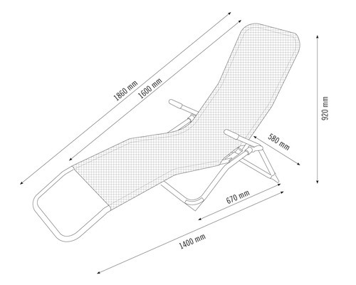 Technische Zeichnung einer Gartenliege mit Maßangaben